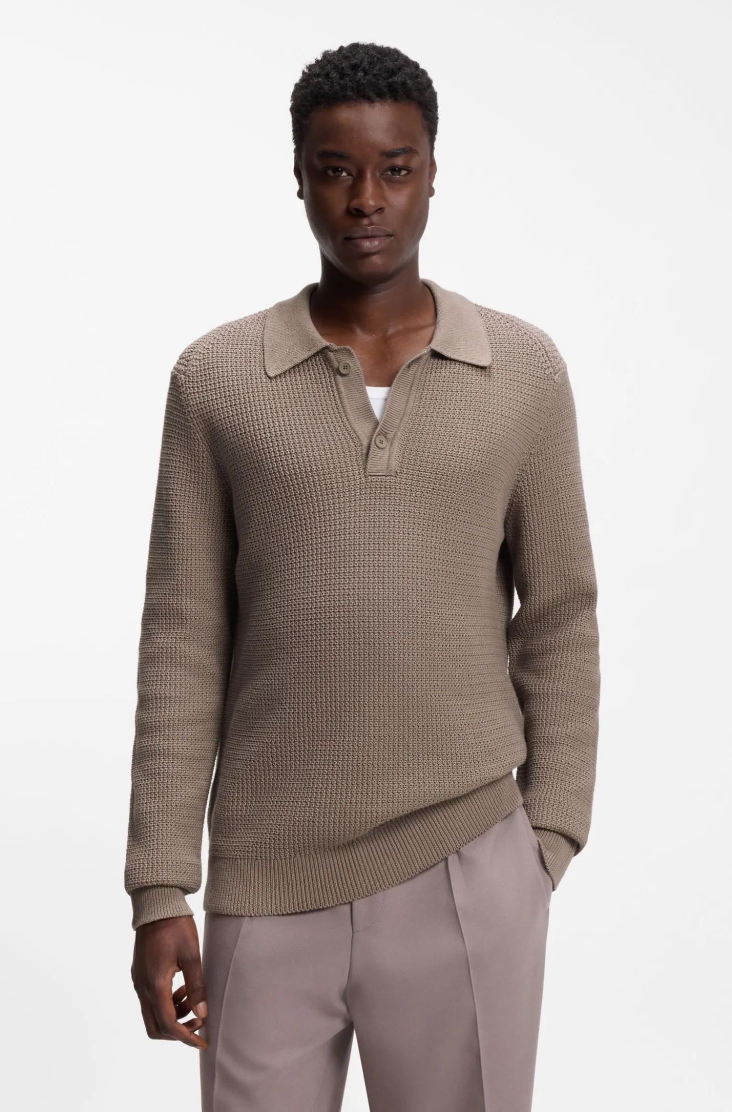 Relaxed-Fit Pullover aus strukturierter Baumwolle mit Polokragen