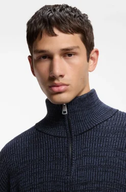Relaxed-Fit Pullover mit Troyerkragen und Mouliné-Struktur