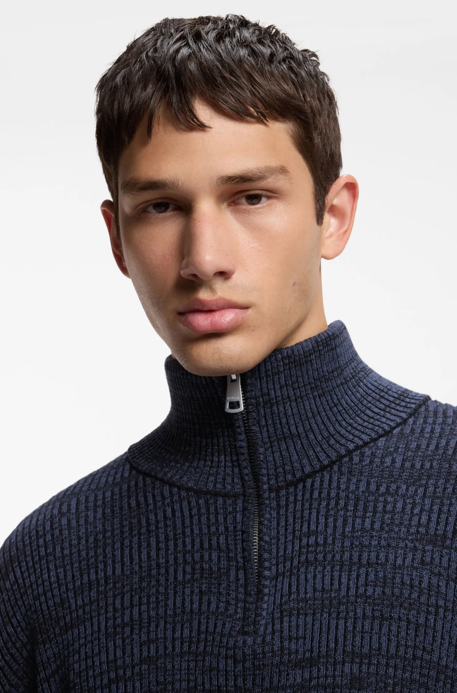 Relaxed-Fit Pullover mit Troyerkragen und Mouliné-Struktur
