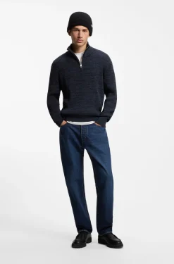 Relaxed-Fit Pullover mit Troyerkragen und Mouliné-Struktur