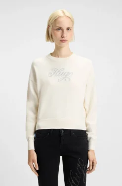 Relaxed-Fit Strickpullover mit Logo aus metallisierten Garnen