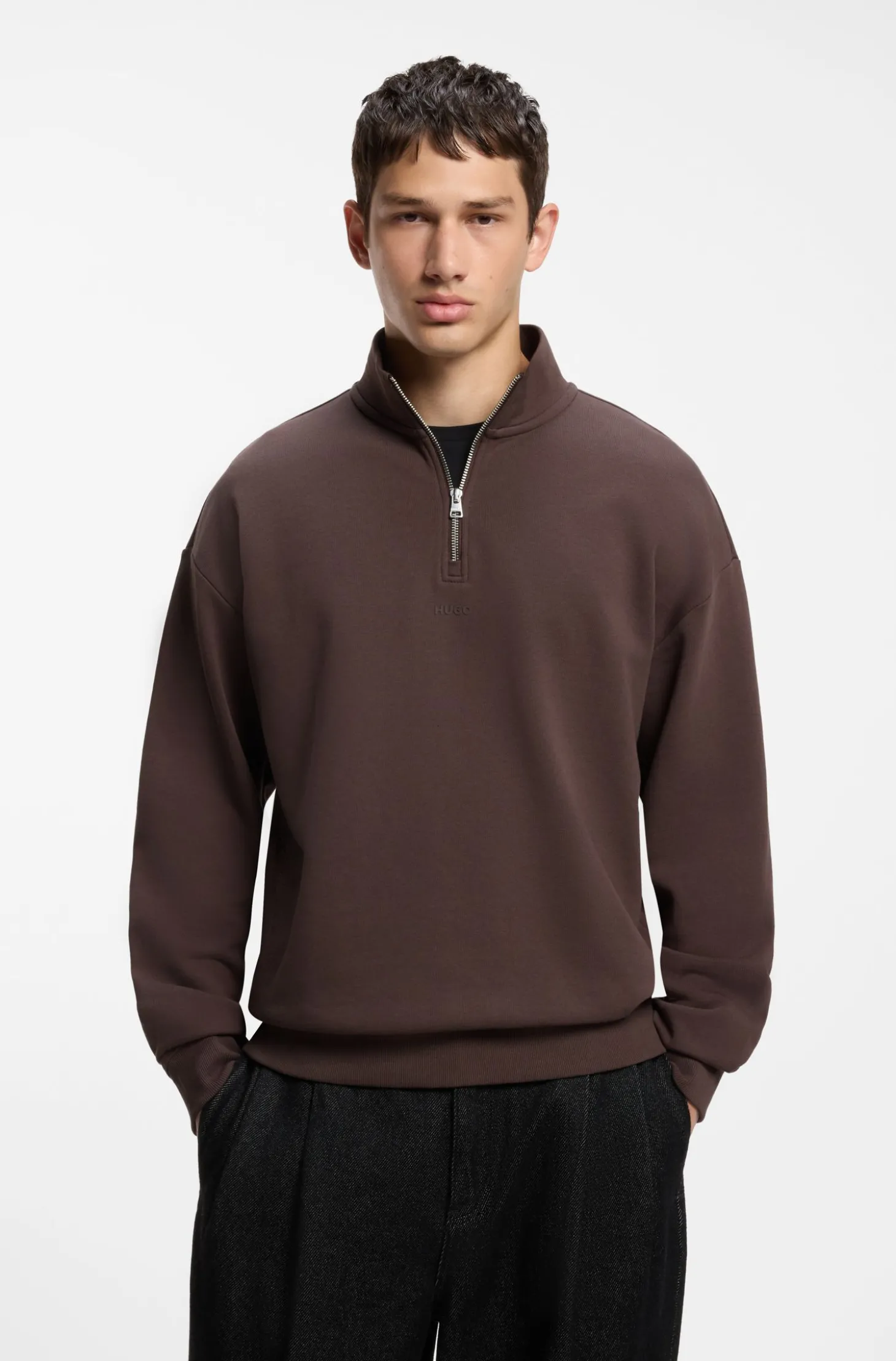 Relaxed-Fit Sweatshirt aus Baumwolle mit Troyerkragen