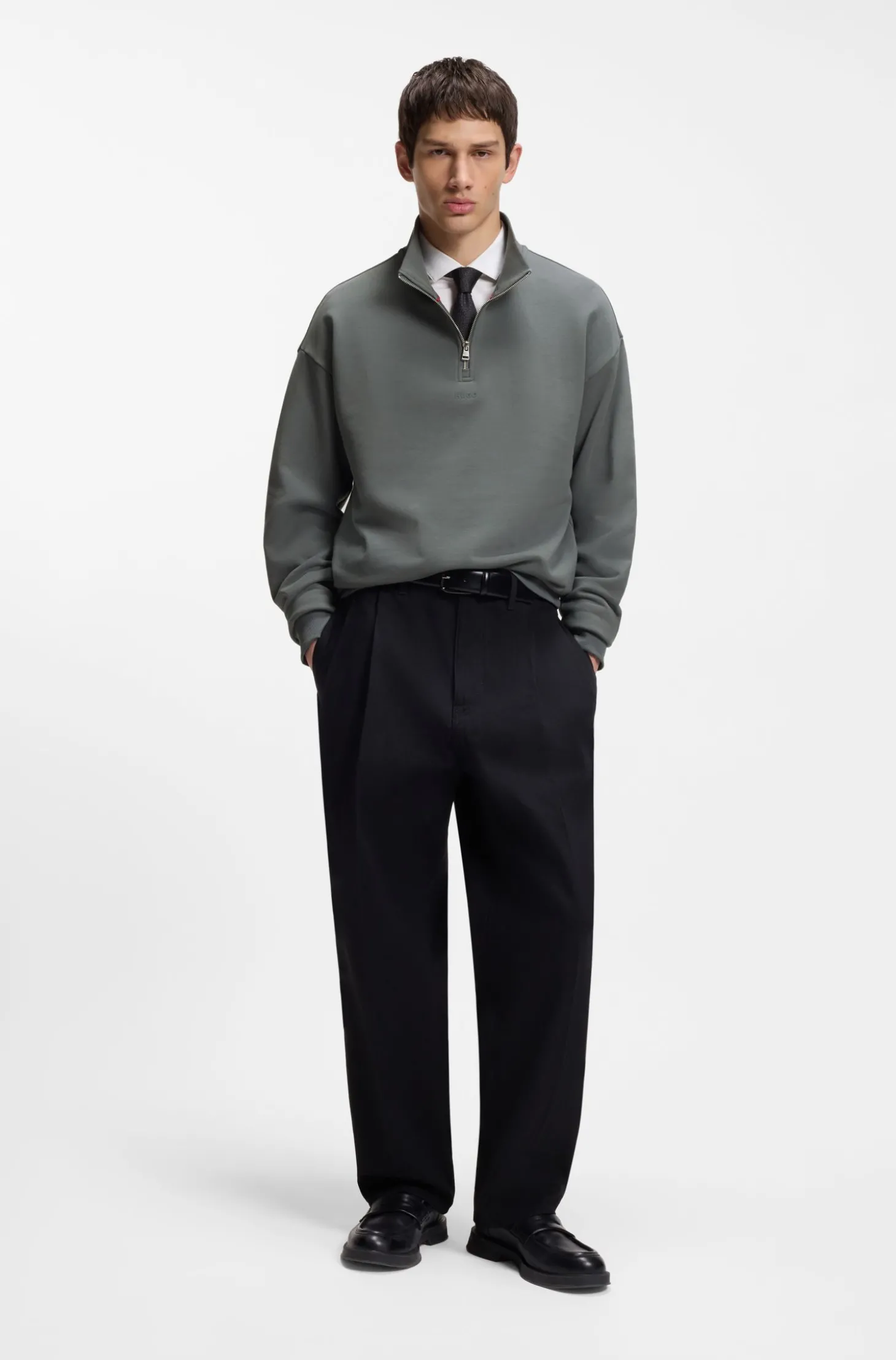 Relaxed-Fit Sweatshirt aus Baumwolle mit Troyerkragen