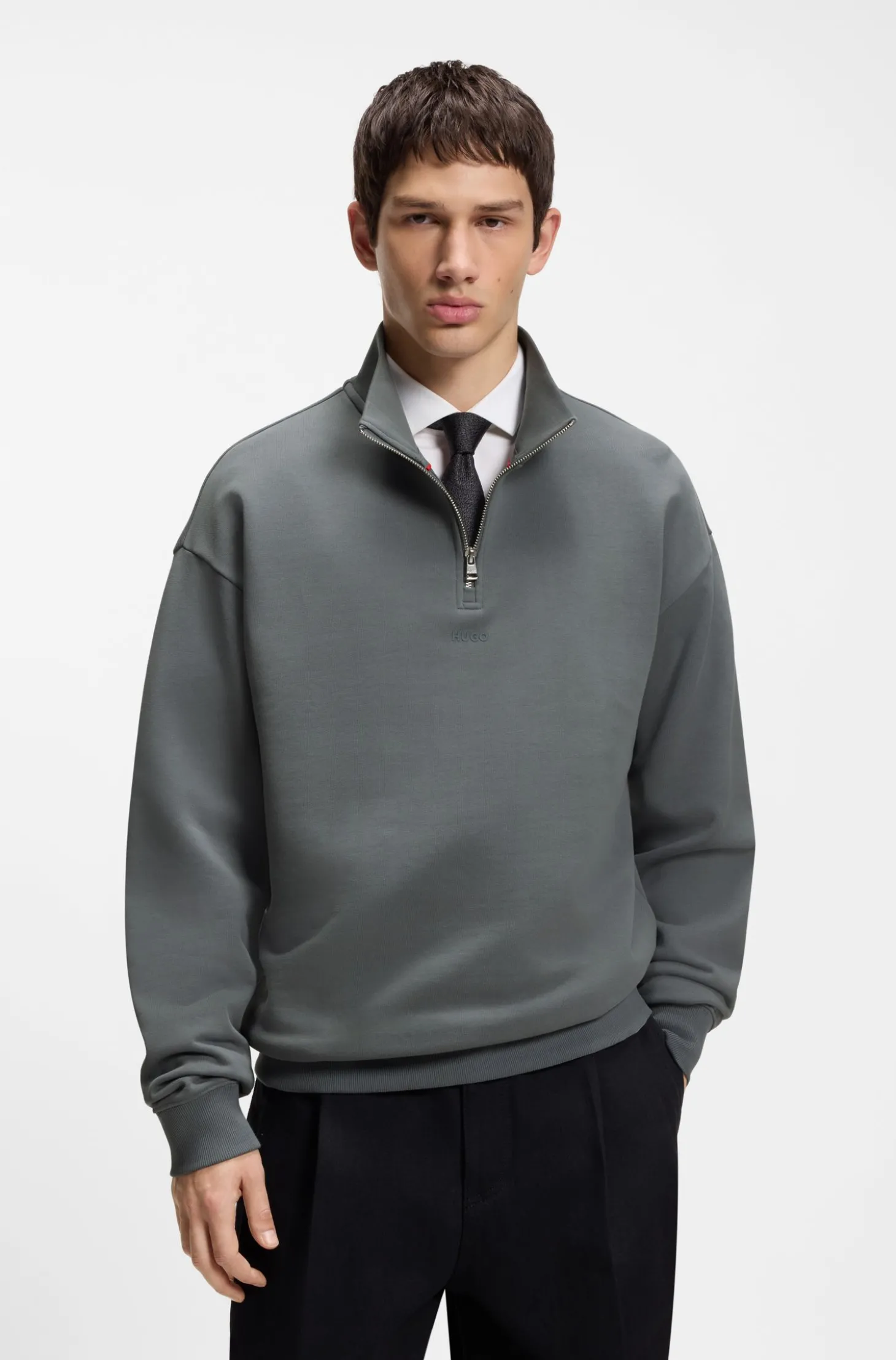 Relaxed-Fit Sweatshirt aus Baumwolle mit Troyerkragen
