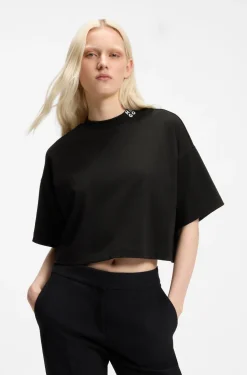 Relaxed-Fit T-Shirt aus Baumwolle in Cropped-Länge mit Nacken-Logo