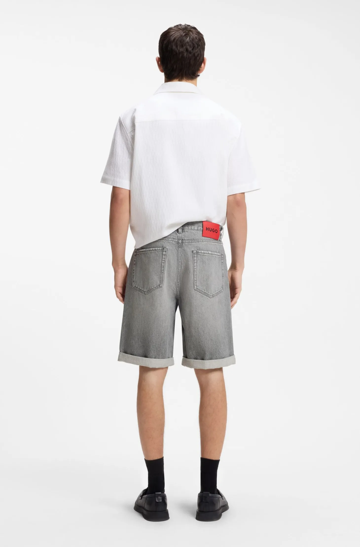 Relaxed-Tapered-Fit Shorts aus grauem Stone-washed-Denim