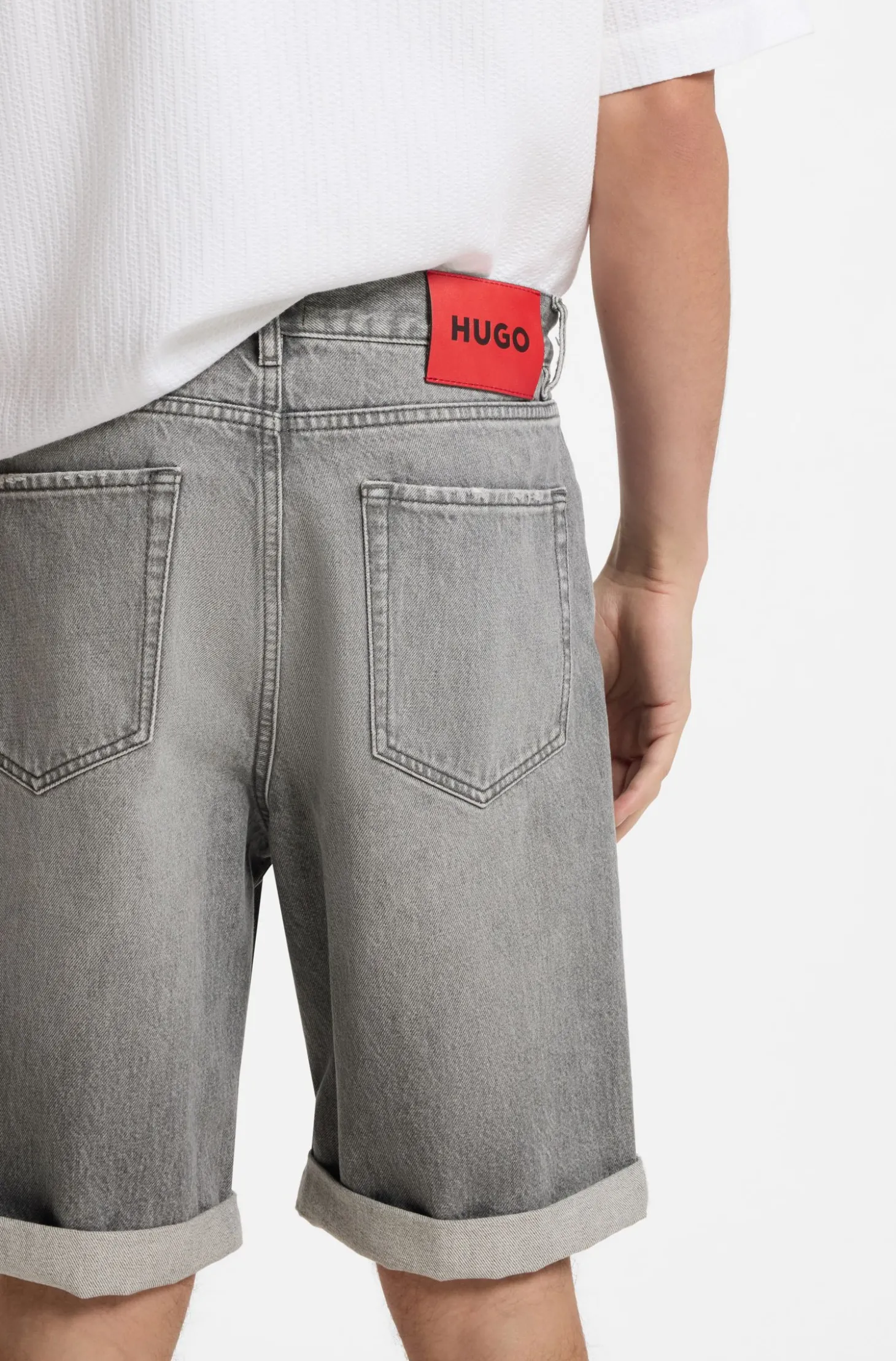 Relaxed-Tapered-Fit Shorts aus grauem Stone-washed-Denim