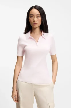 Rippenstrick-Poloshirt aus atmungsaktivem Gewebe