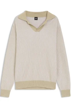 Rippstrick-Pullover aus Baumwoll-Mix mit Johnny-Kragen
