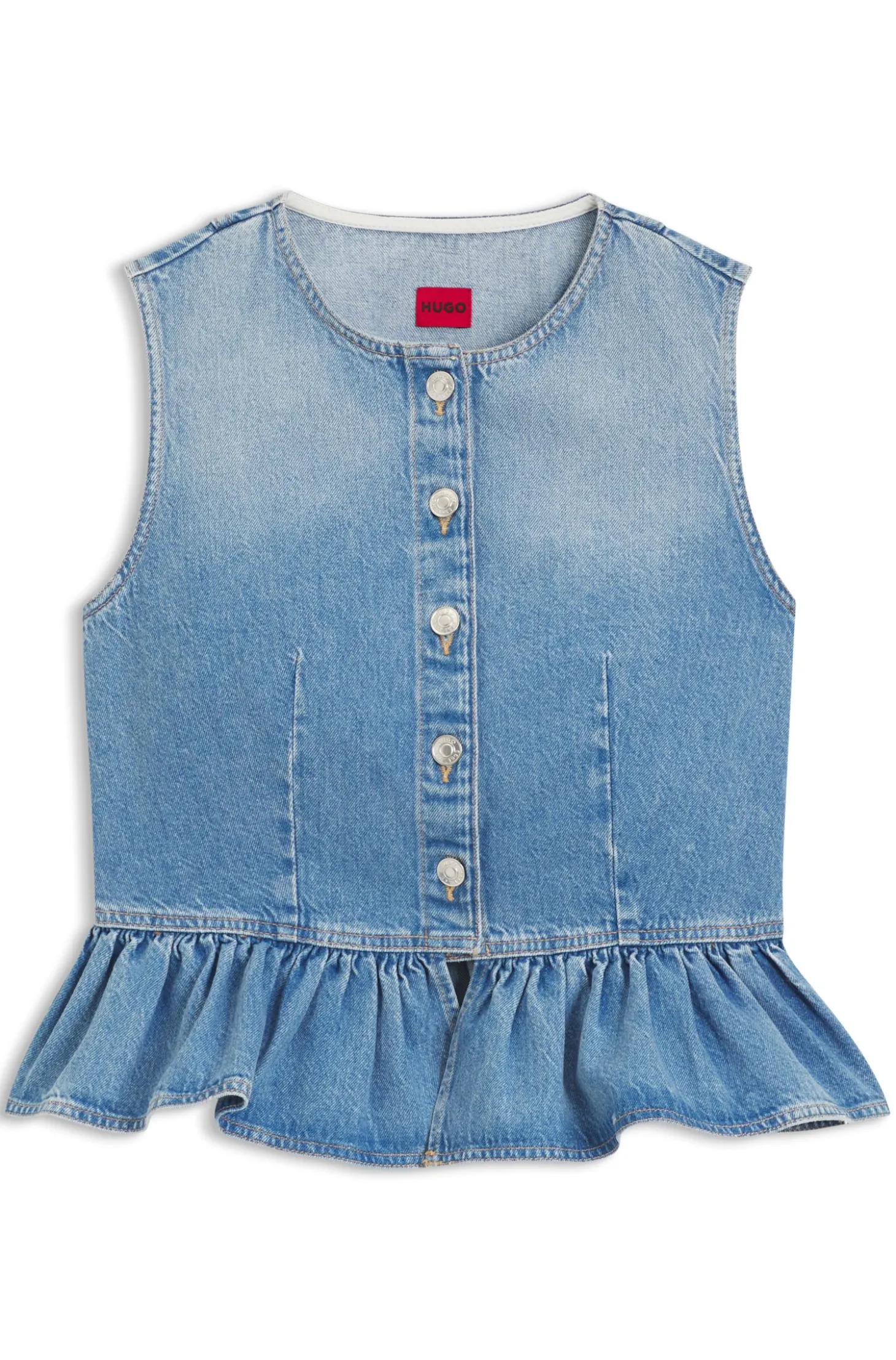 Ärmellose Regular-Fit Bluse aus Denim mit Schößchen