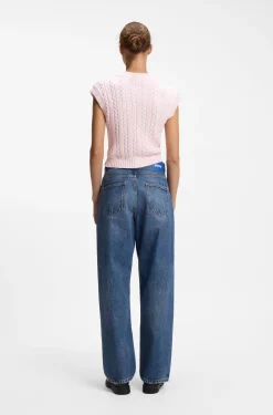 Ärmelloser Pullover aus Baumwolle mit Zopfmuster
