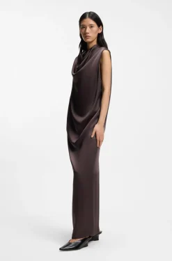 Ärmelloses Maxikleid aus Sable-Satin