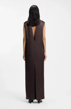 Ärmelloses Maxikleid aus Sable-Satin
