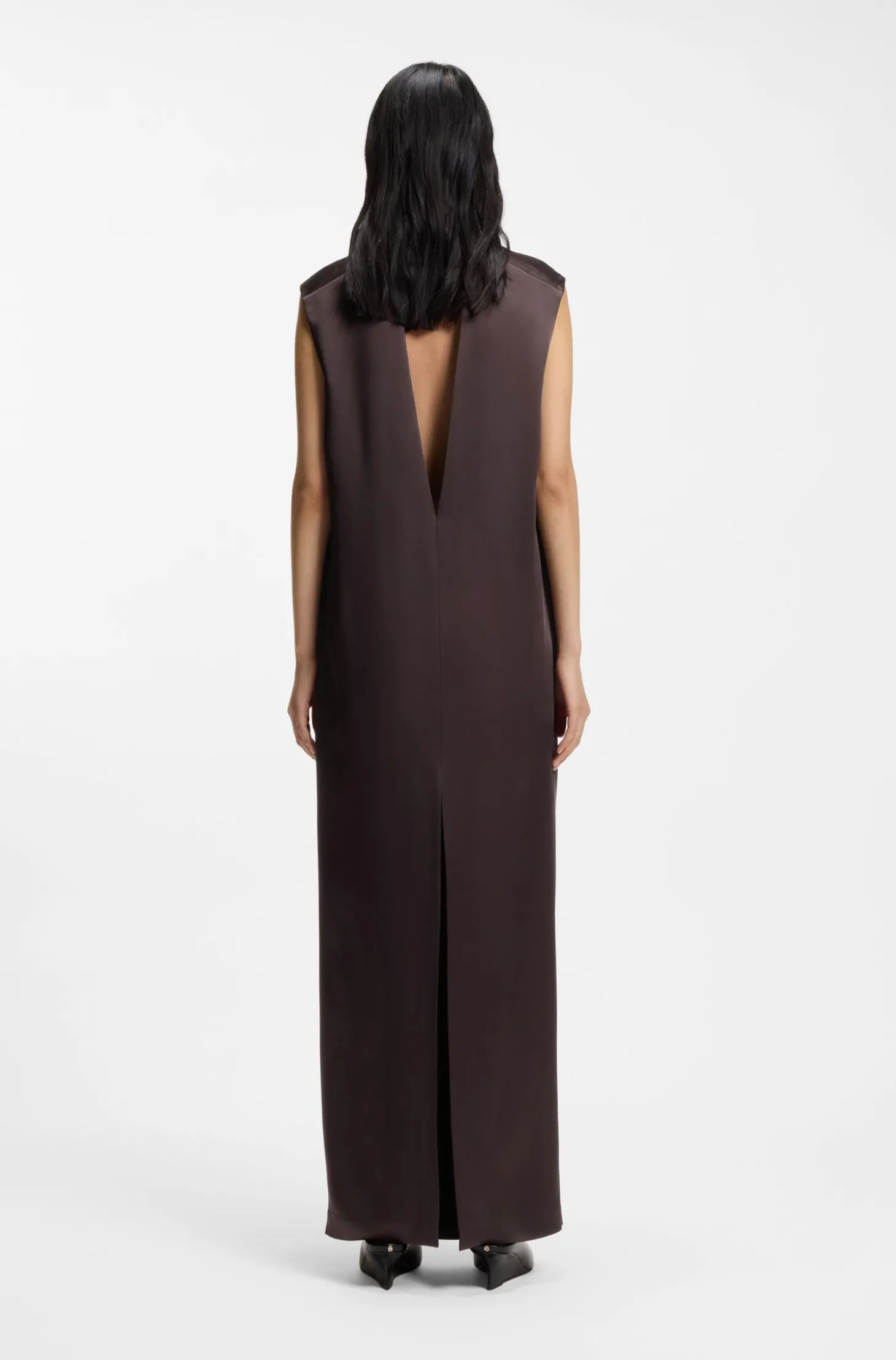 Ärmelloses Maxikleid aus Sable-Satin