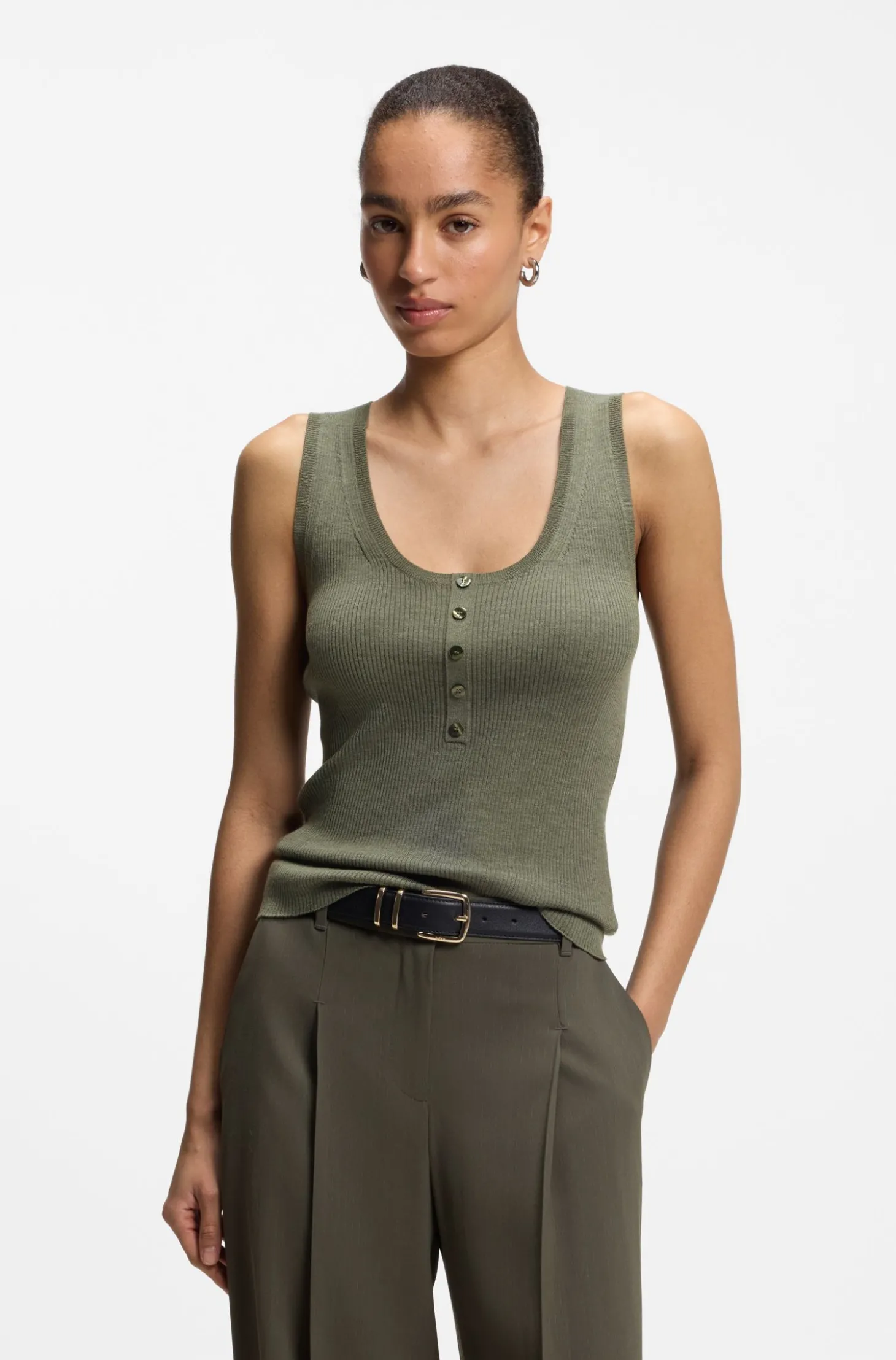 Ärmelloses Stricktop aus Merinowolle mit Ripp-Struktur