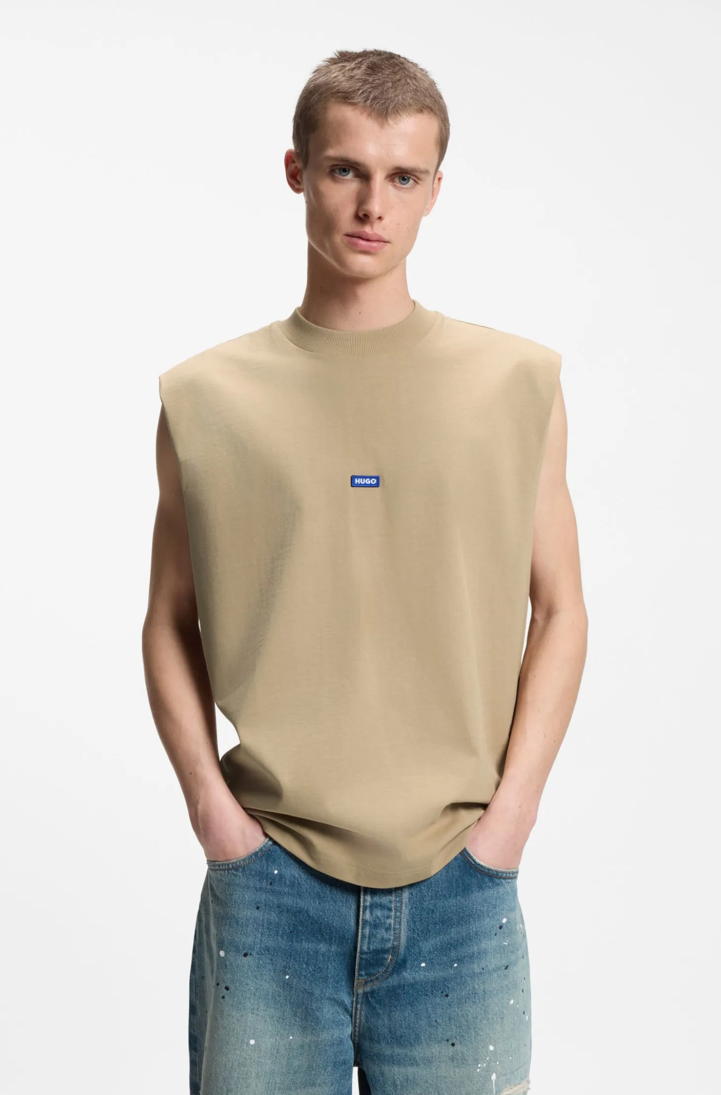 Ärmelloses T-Shirt aus Baumwolle mit Logo-Patch