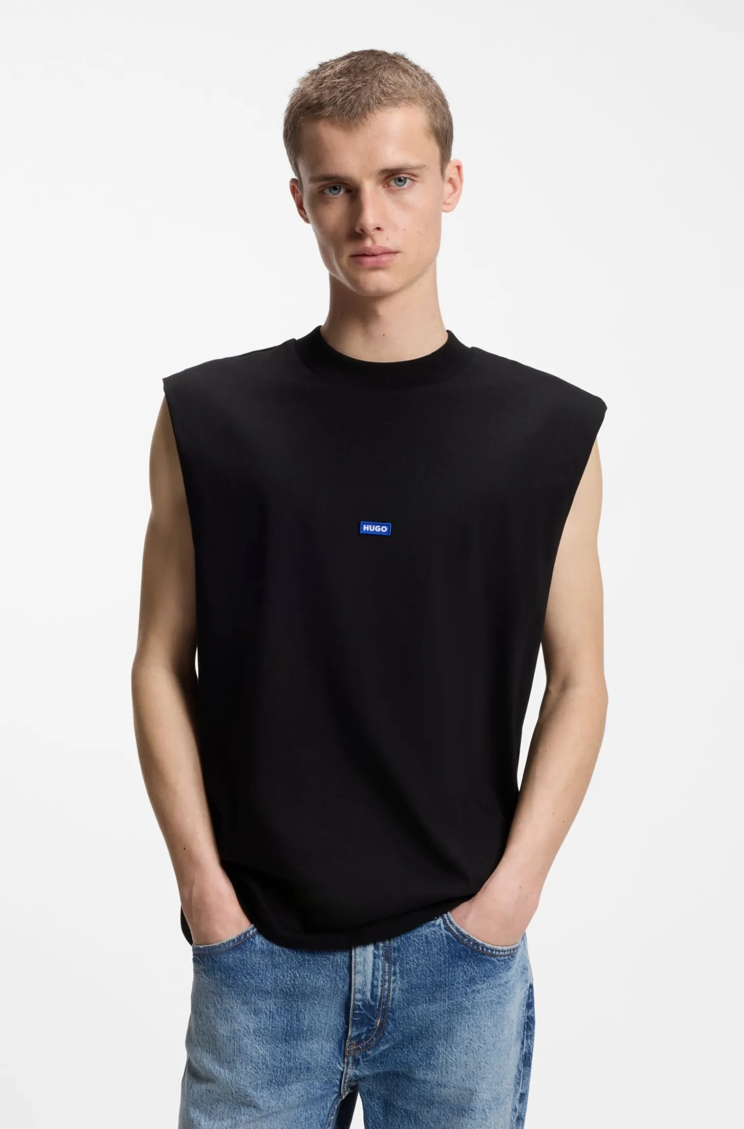Ärmelloses T-Shirt aus Baumwolle mit Logo-Patch