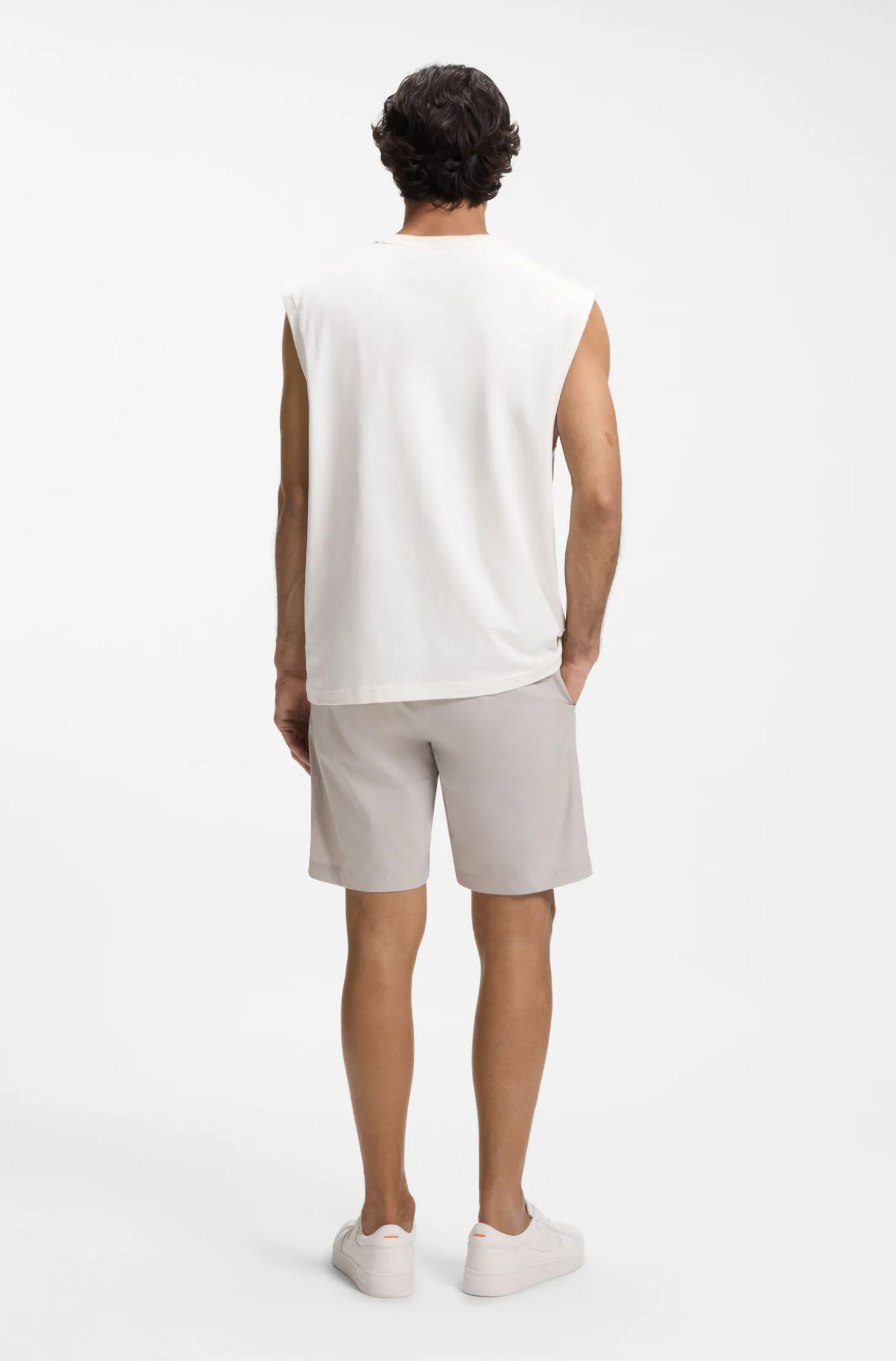 Ärmelloses T-Shirt aus elastischer Baumwolle mit Slub-Effekt