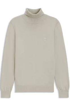 Rollkragenpullover aus Baumwoll-Mix mit Kaschmir und Logo-Aufnäher