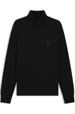 Rollkragenpullover aus Baumwoll-Mix mit Kaschmir und Logo-Aufnäher