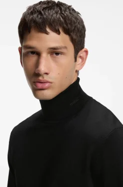 Rollkragenpullover aus Merinowolle mit Logo-Stickerei