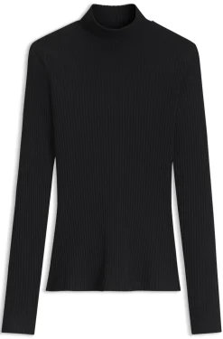 Rollkragentop aus geripptem Stretch-Jersey mit metallenem Logo