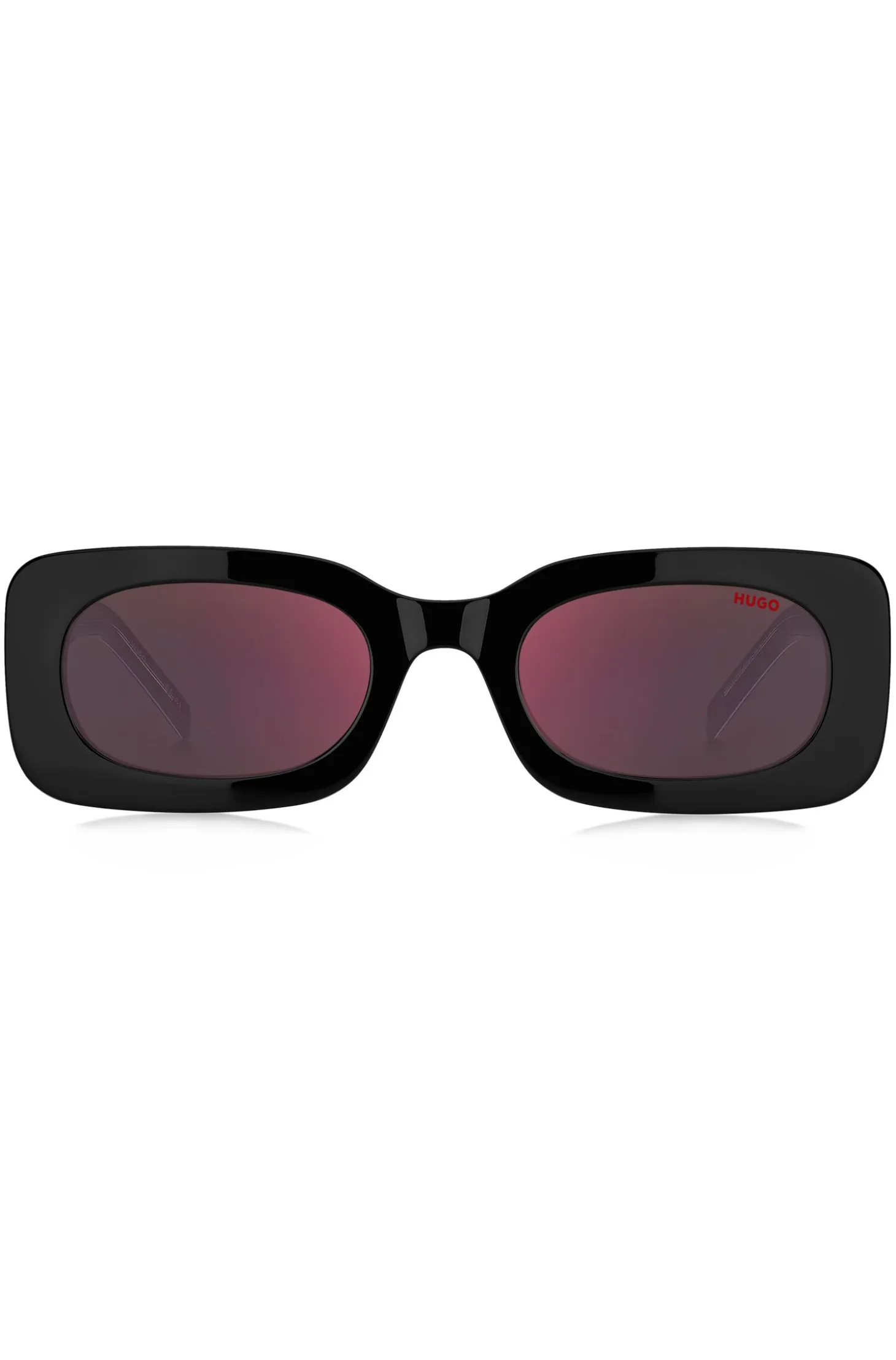 Rot-schwarze Acetat-Sonnenbrille mit abnehmbarem Slogan-Riemen
