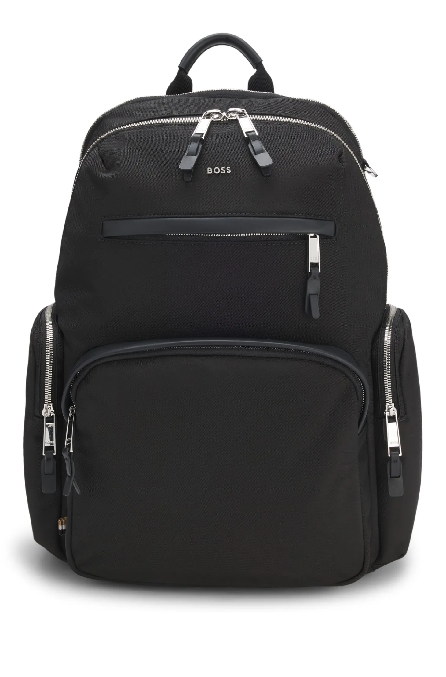 Rucksack mit mehreren Fächern und Lederbesätzen