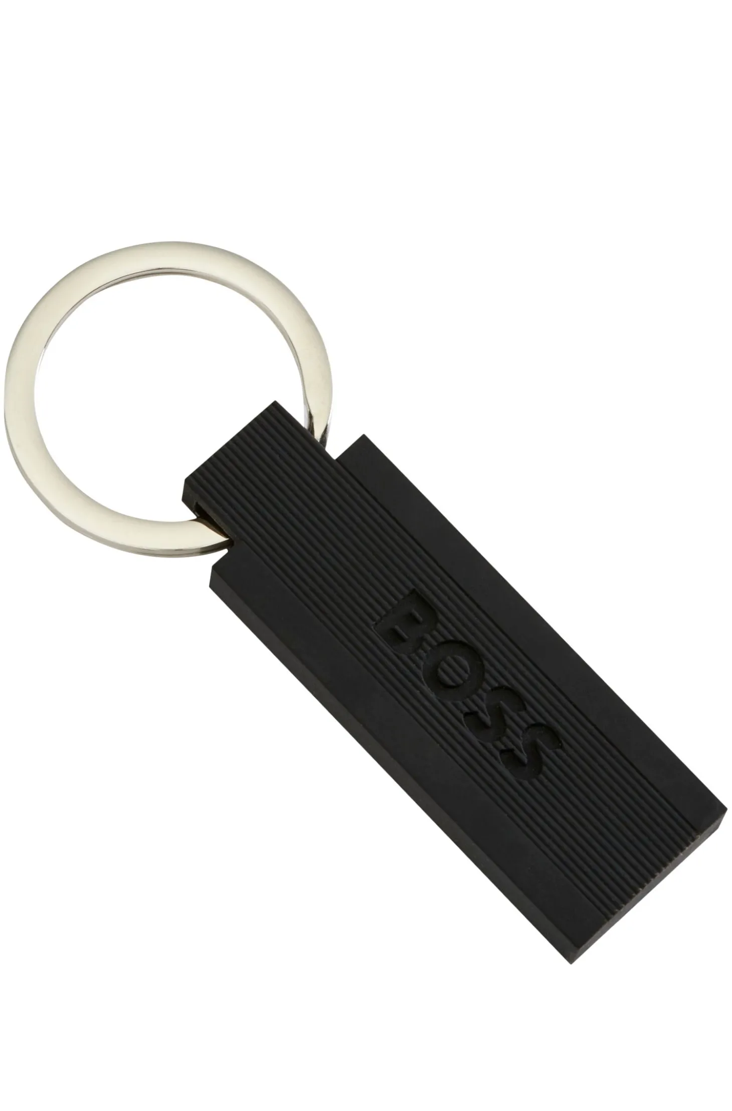 Schlüsselanhänger aus schwarzem Silikon und Messing mit Logo