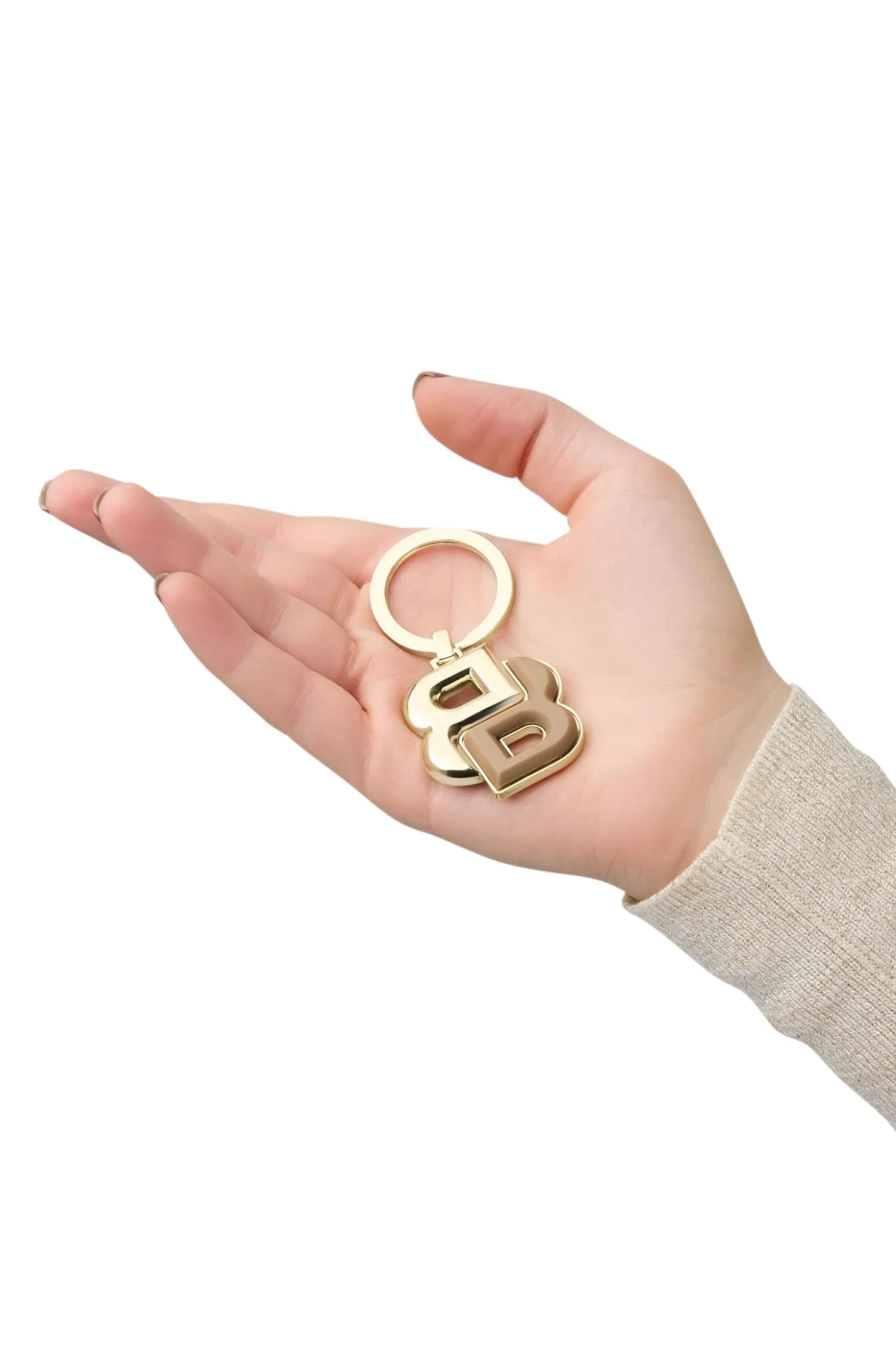 Schlüsselanhänger mit camel- und goldfarbenem Double-B-Monogramm