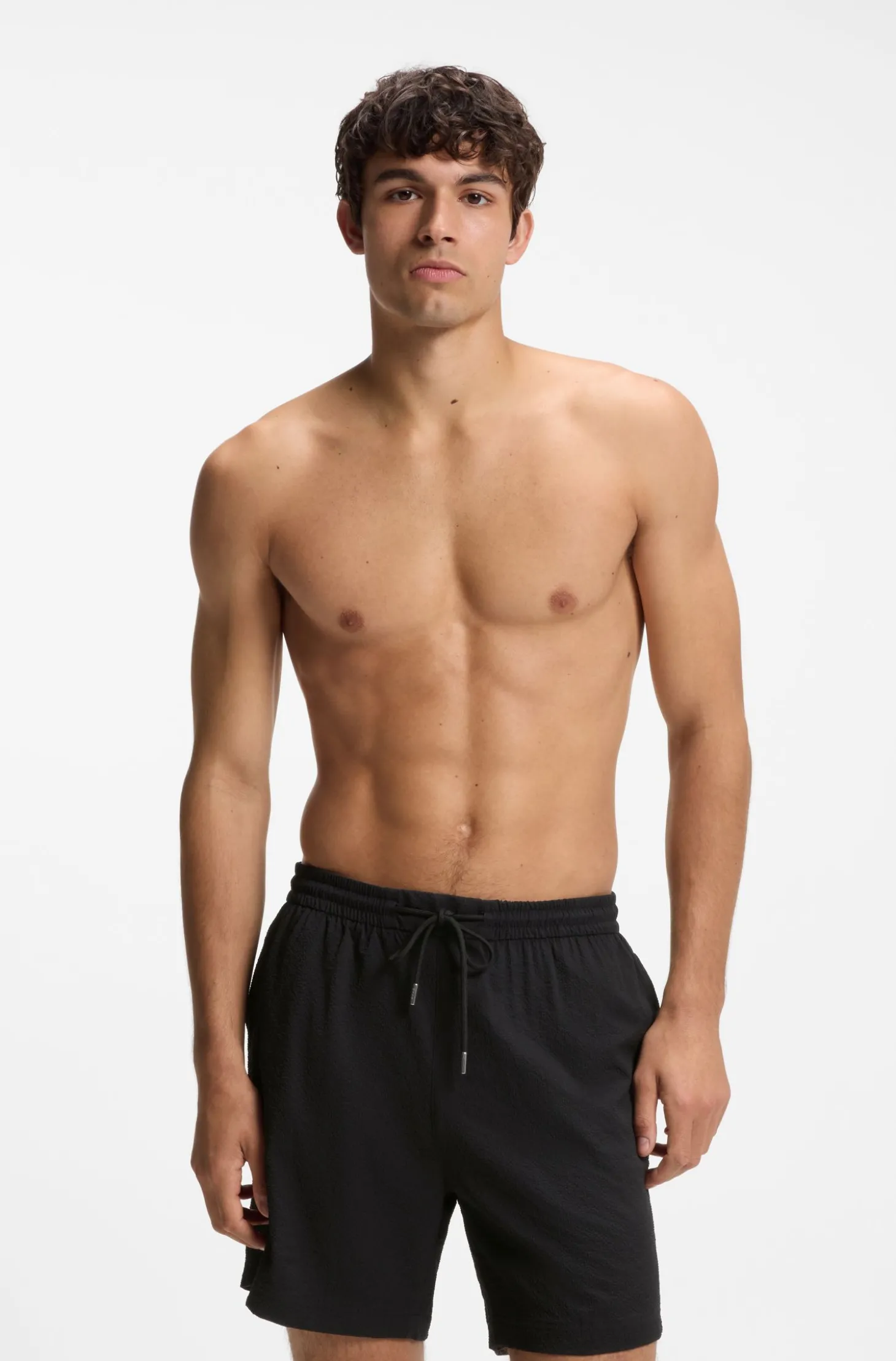 Schnell trocknende Badeshorts aus elastischem Seersucker-Gewebe