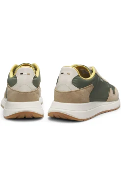 Schnür-Sneakers aus leichtem Gewebe mit Veloursleder-Details