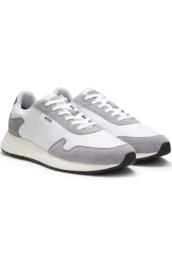Schnür-Sneakers aus leichtem Gewebe mit Veloursleder-Details
