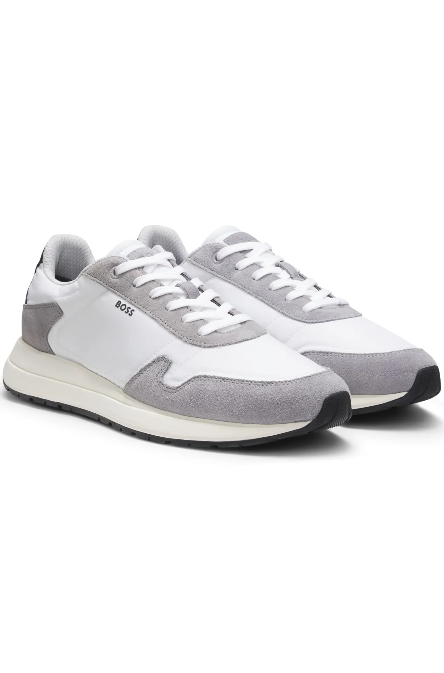 Schnür-Sneakers aus leichtem Gewebe mit Veloursleder-Details