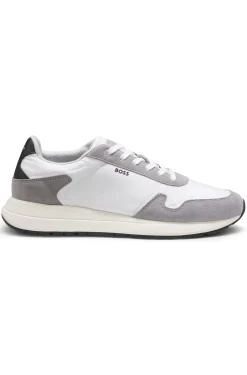 Schnür-Sneakers aus leichtem Gewebe mit Veloursleder-Details