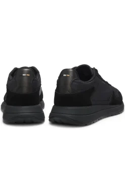 Schnür-Sneakers aus leichtem Gewebe mit Veloursleder-Details