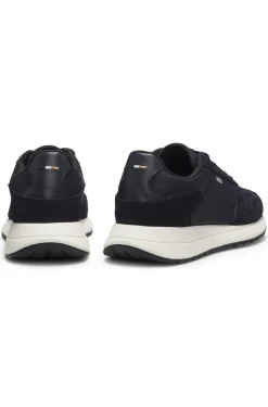 Schnür-Sneakers aus leichtem Gewebe mit Veloursleder-Details