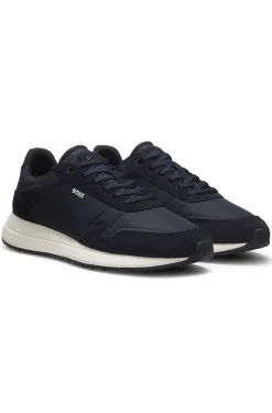 Schnür-Sneakers aus leichtem Gewebe mit Veloursleder-Details