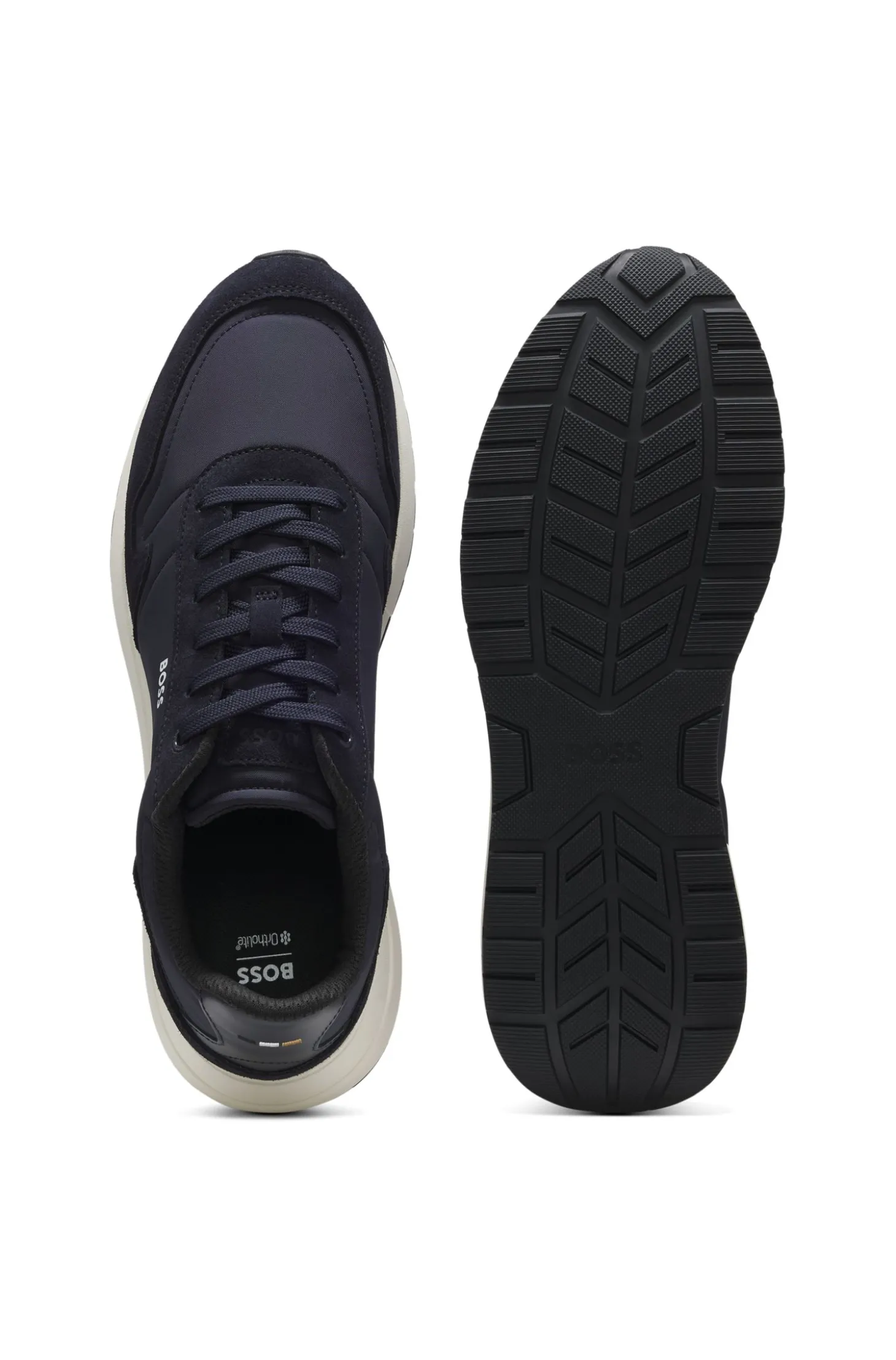 Schnür-Sneakers aus leichtem Gewebe mit Veloursleder-Details