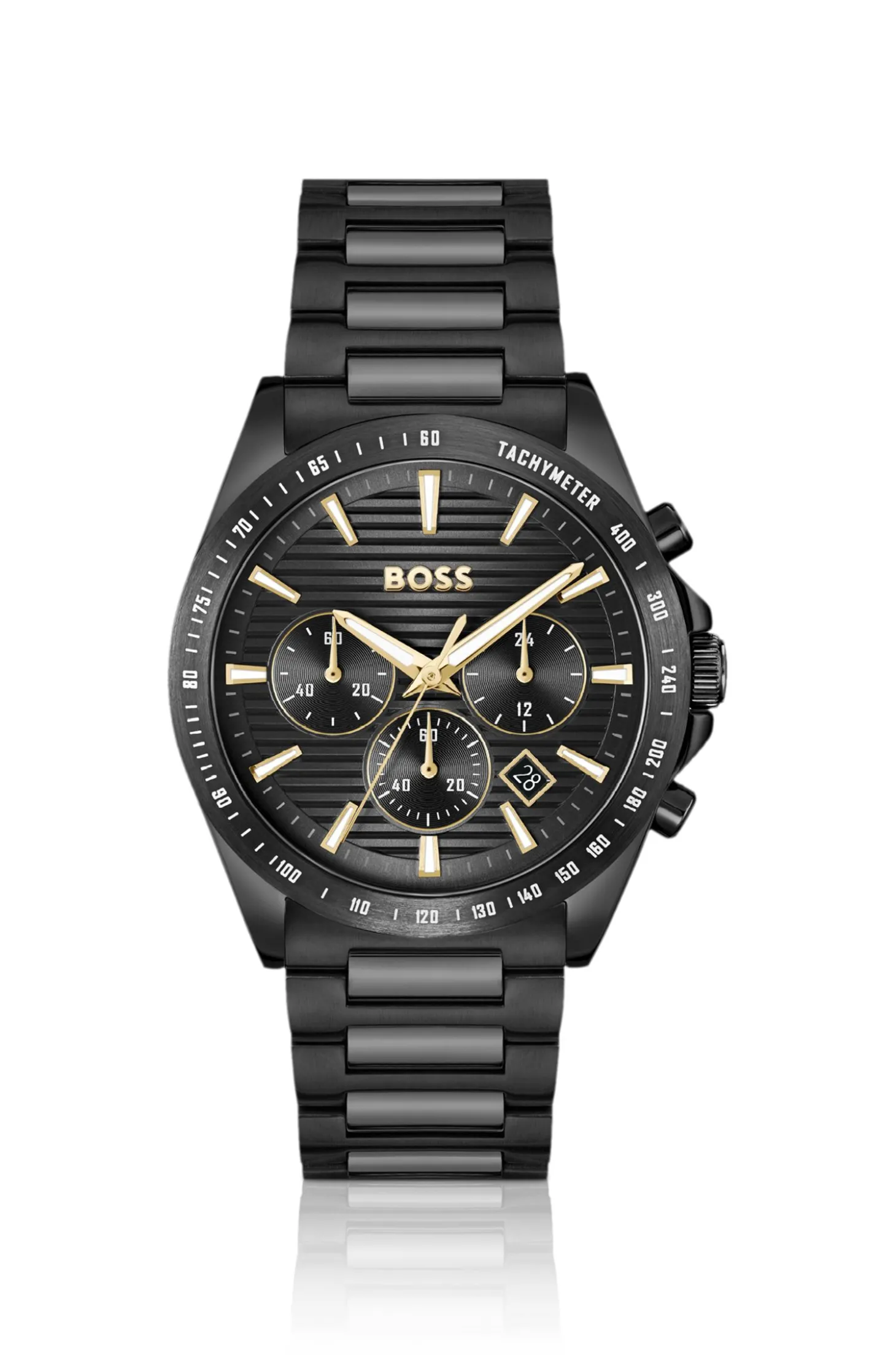 Schwarz beschichtete Uhr mit tonalem H-Gliederarmband