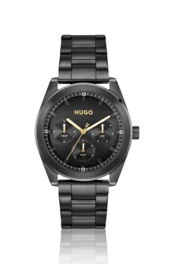 Schwarz beschichtete Uhr mit tonalem Zifferblatt und Gliederarmband