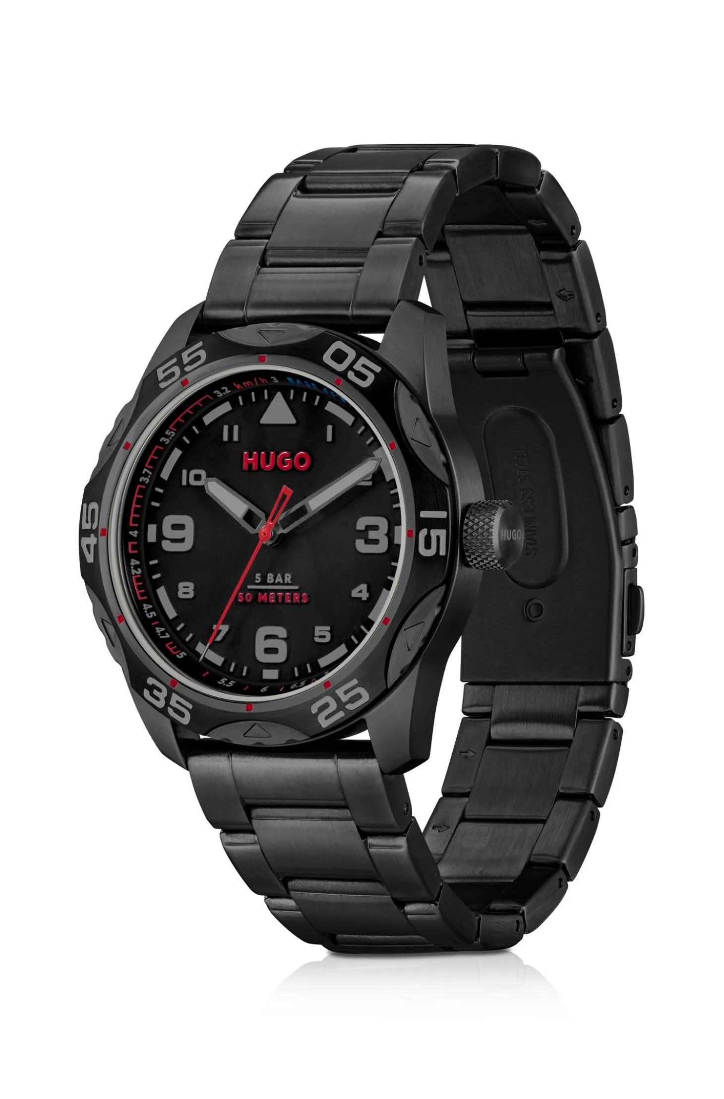 Schwarz beschichtete Uhr mit Gliederarmband