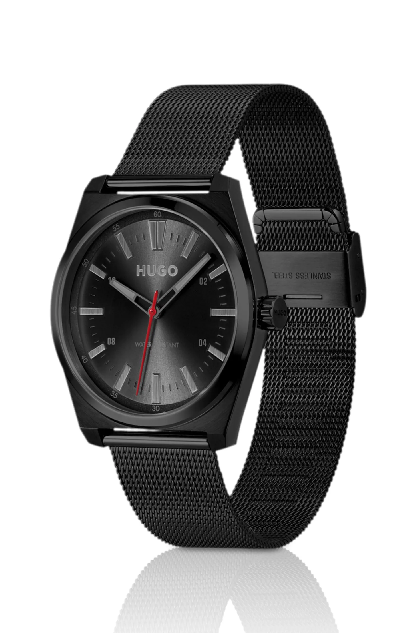 Schwarz beschichtete Uhr mit tonalem Mesh-Armband