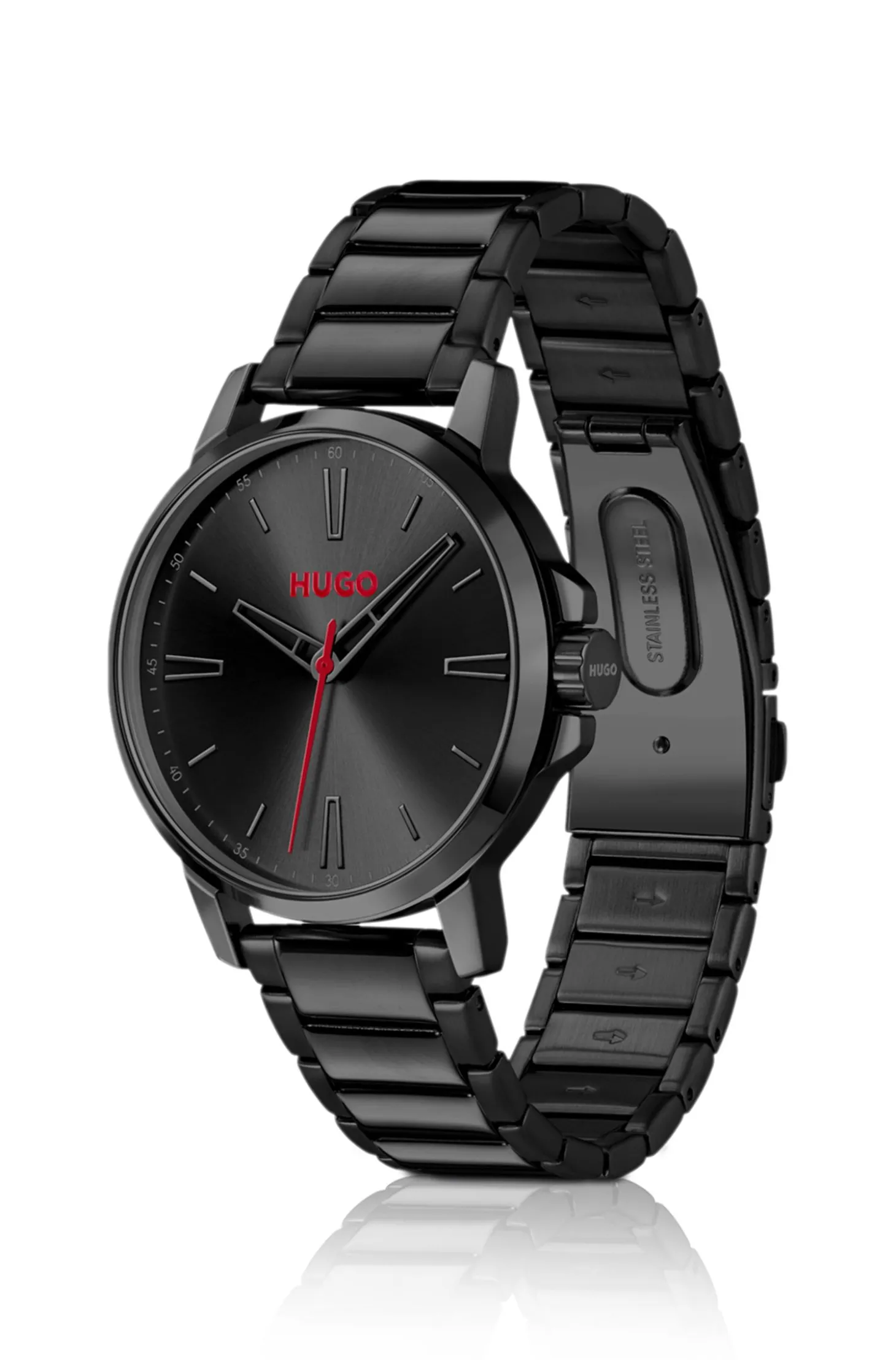 Schwarz beschichtete Uhr mit tonalem Edelstahlarmband