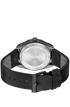 Schwarze beschichtete Uhr mit tonalem Lederarmband