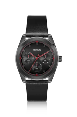 Schwarze beschichtete Uhr mit tonalem Lederarmband