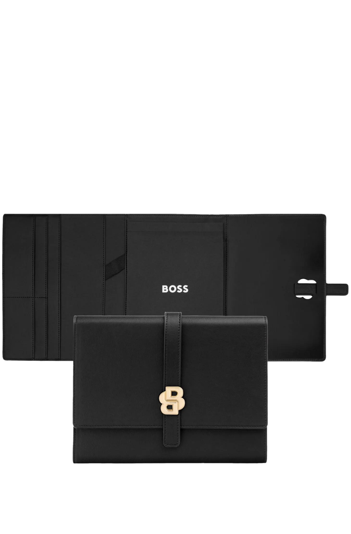 Schwarze DIN-A5-Konferenzmappe mit Double-B-Monogramm am Verschluss