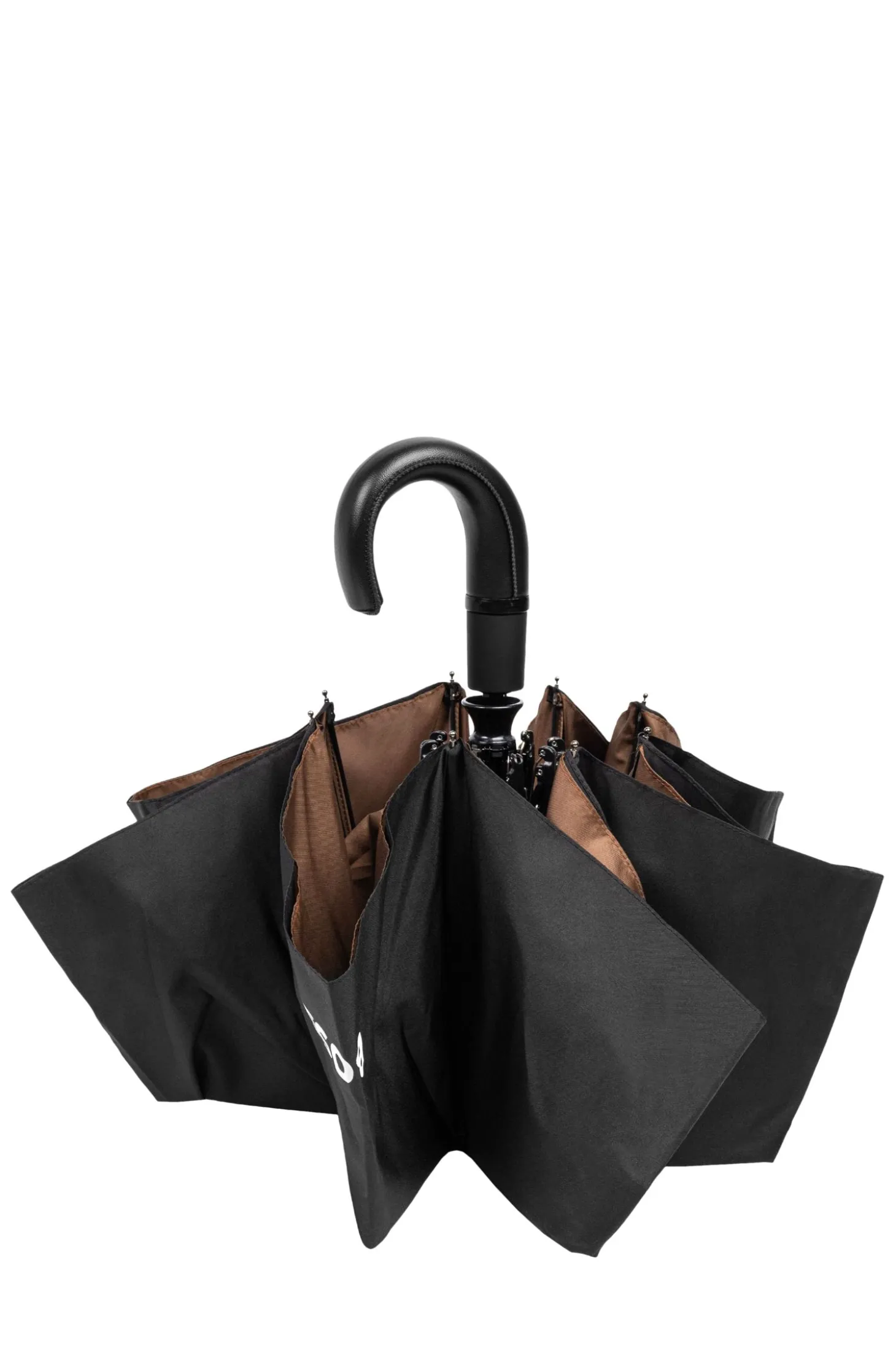 Schwarzer Taschenschirm mit camelfarbener Innenseite