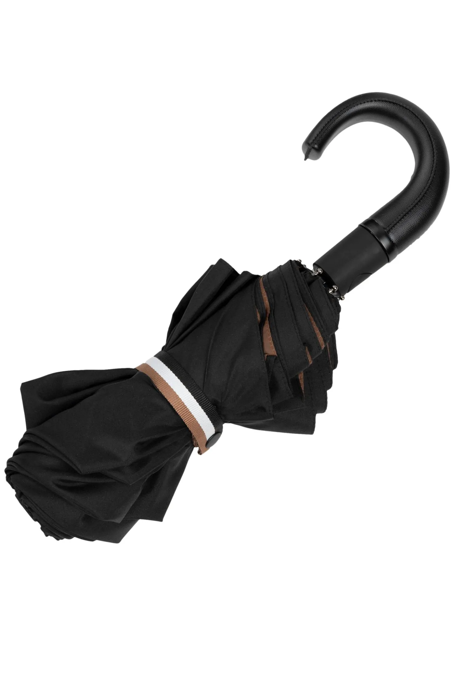 Schwarzer Taschenschirm mit camelfarbener Innenseite