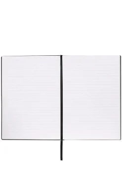 Schwarzes DIN-A5-Notizbuch mit Karo-Print und silberfarbenem Folien-Logo